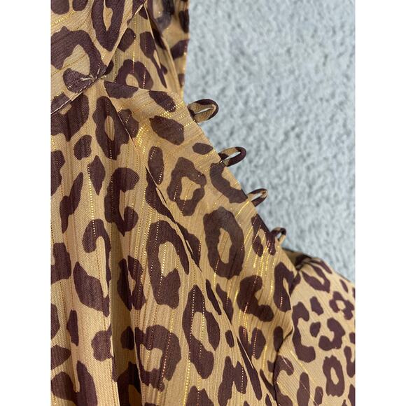 Ann Taylor Petite SP Leopard Print Blouse Long Sleeve Tie Neck Top - Picture 11 of 11